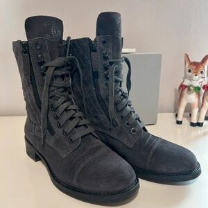 CHANEL Charcoal Lace-Up Ankle Boots
